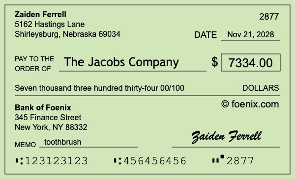How to write a check for $7,334