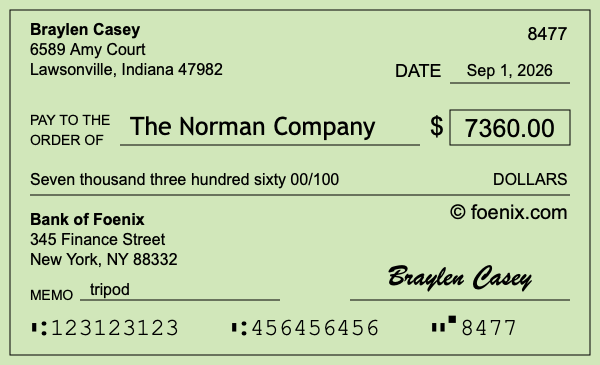 How to write a check for $7,360