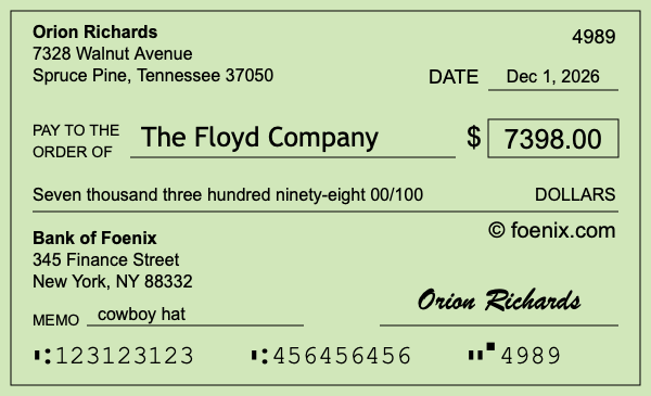 How to write a check for $7,398