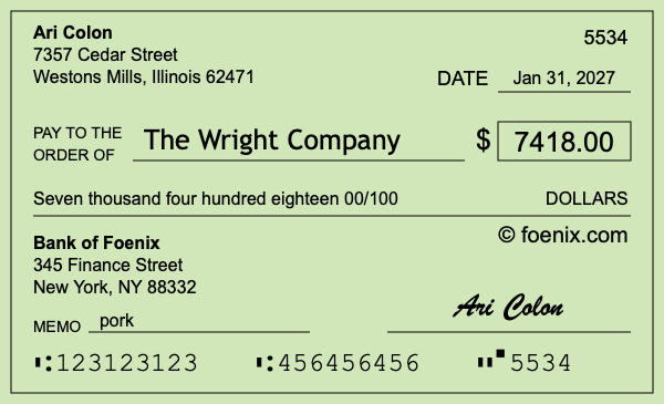 How to write a check for $7,418