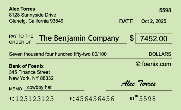 How to write a check for $7,452