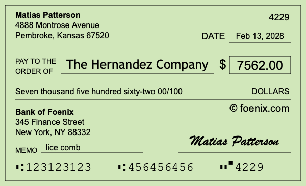 How to write a check for $7,562