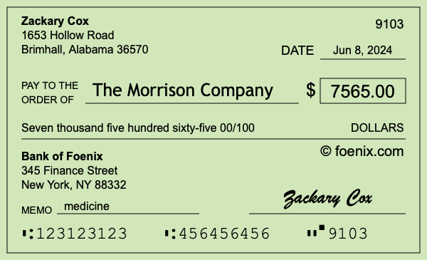 How to write a check for $7,565
