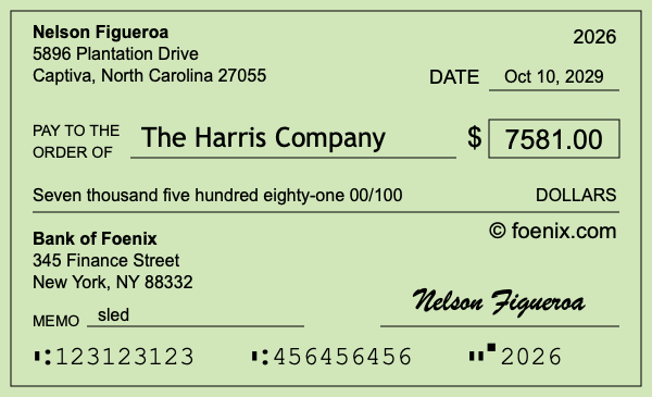 How to write a check for $7,581