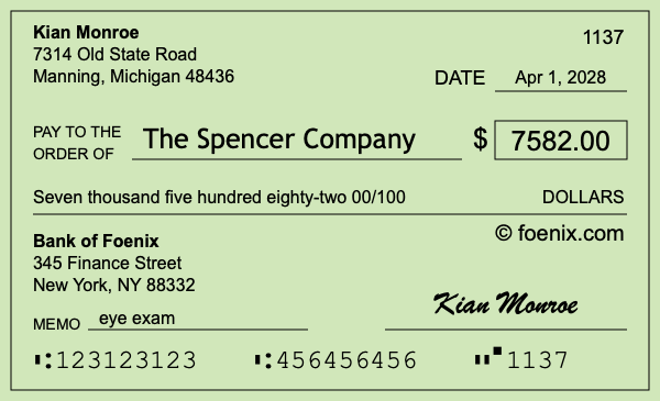 How to write a check for $7,582