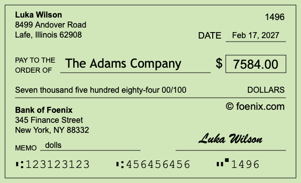 How to write a check for $7,584