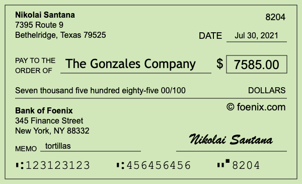 How to write a check for $7,585