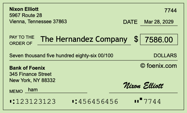 How to write a check for $7,586