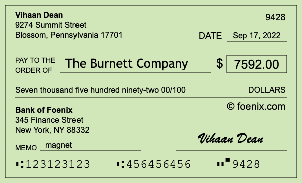 How to write a check for $7,592