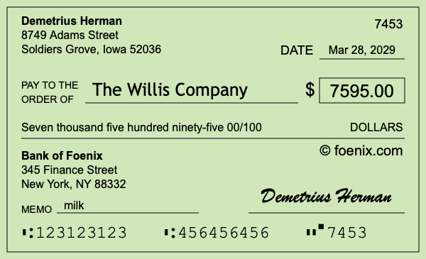 How to write a check for $7,595