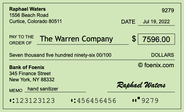 How to write a check for $7,596