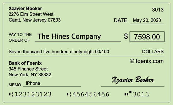 How to write a check for $7,598
