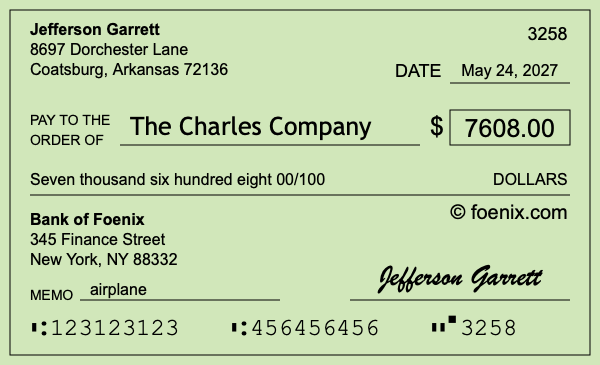 How to write a check for $7,608