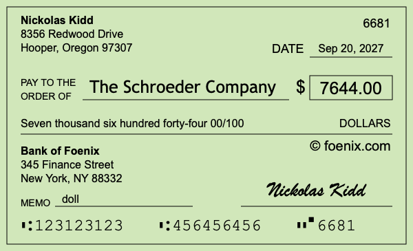 How to write a check for $7,644