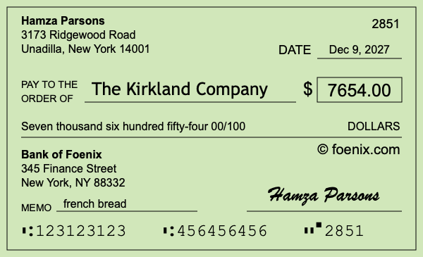 How to write a check for $7,654