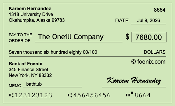 How to write a check for $7,680