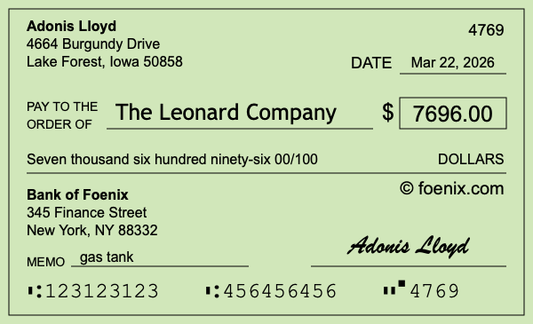 How to write a check for $7,696