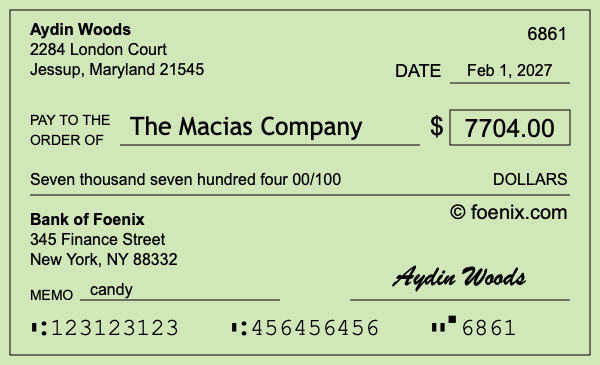 How to write a check for $7,704