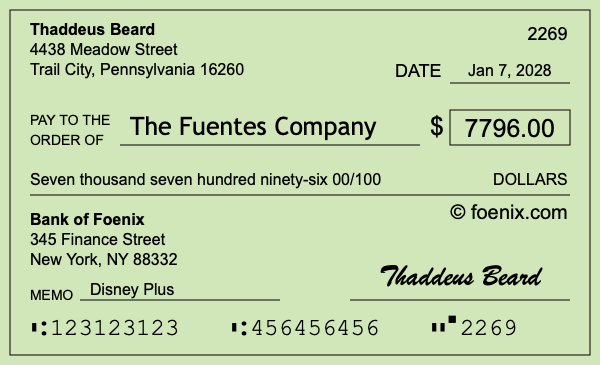 How to write a check for $7,796