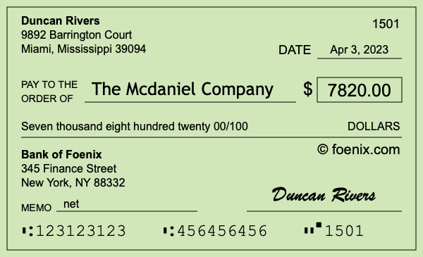 How to write a check for $7,820