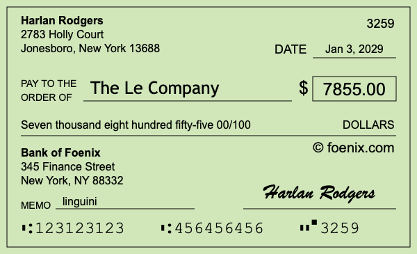 How to write a check for $7,855