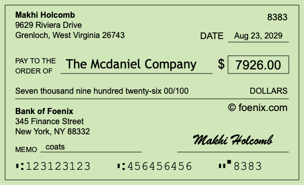 How to write a check for $7,926