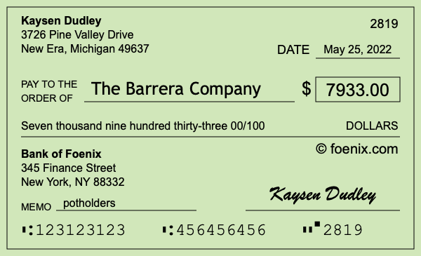 How to write a check for $7,933
