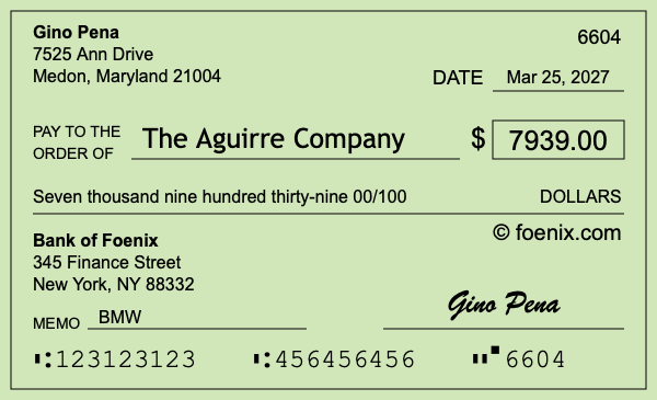 How to write a check for $7,939