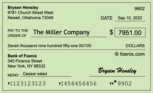 How to write a check for $7,951
