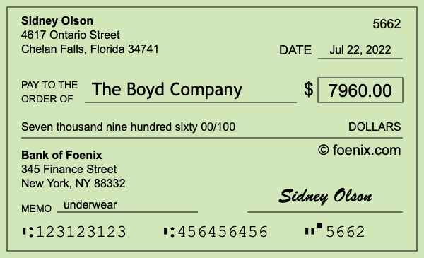 How to write a check for $7,960