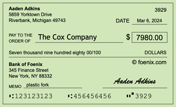 How to write a check for $7,980