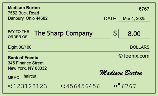 How to write a check for $8