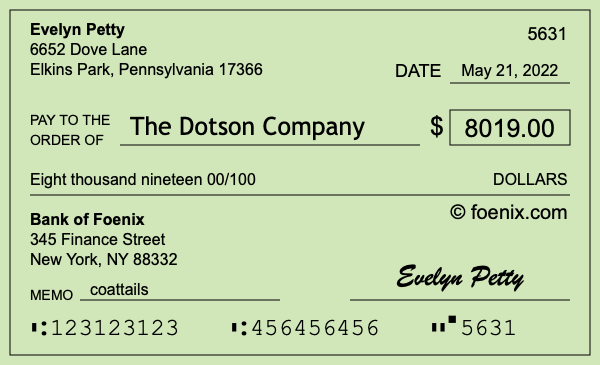 How to write a check for $8,019