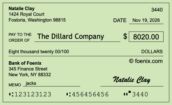 How to write a check for $8,020