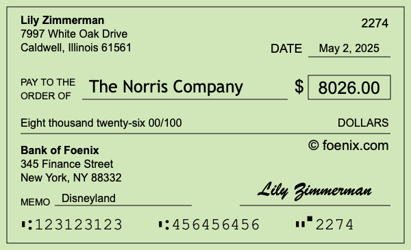 How to write a check for $8,026