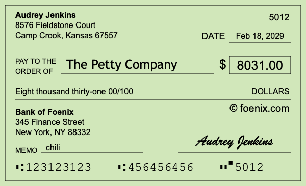 How to write a check for $8,031