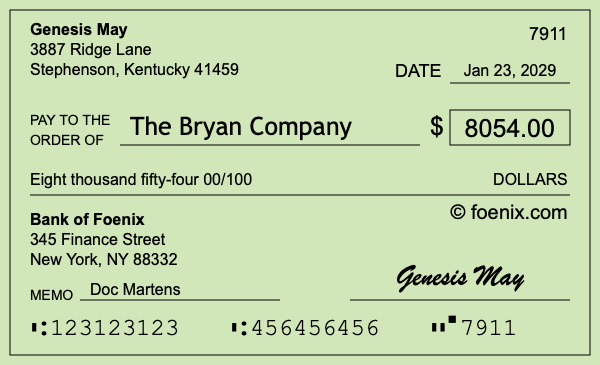 How to write a check for $8,054