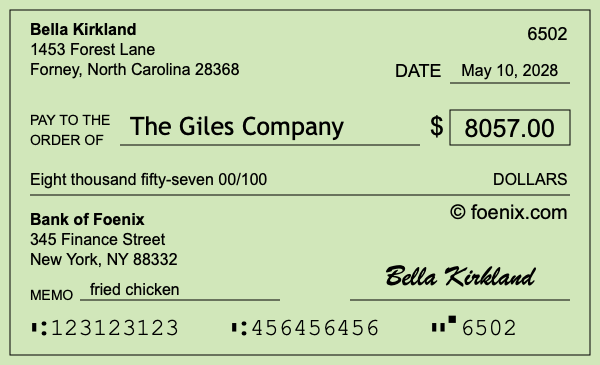 How to write a check for $8,057