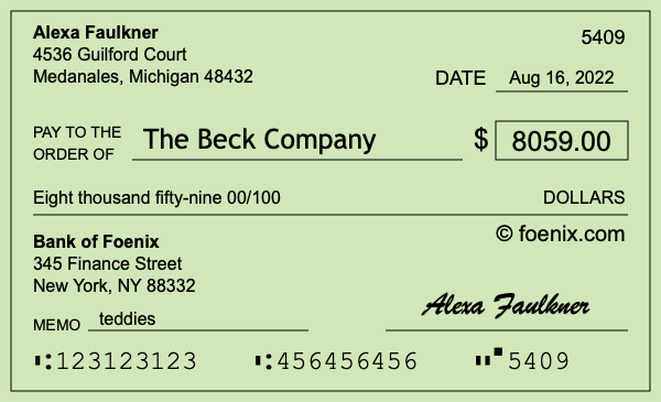 How to write a check for $8,059