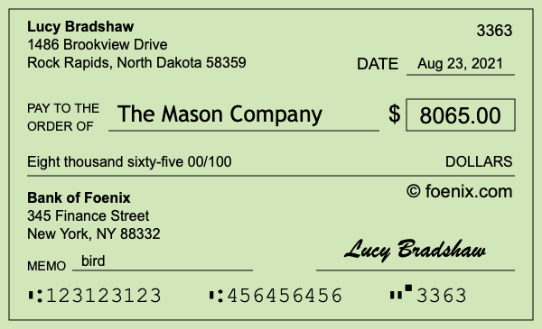 How to write a check for $8,065