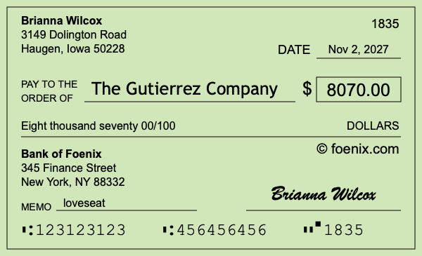 How to write a check for $8,070