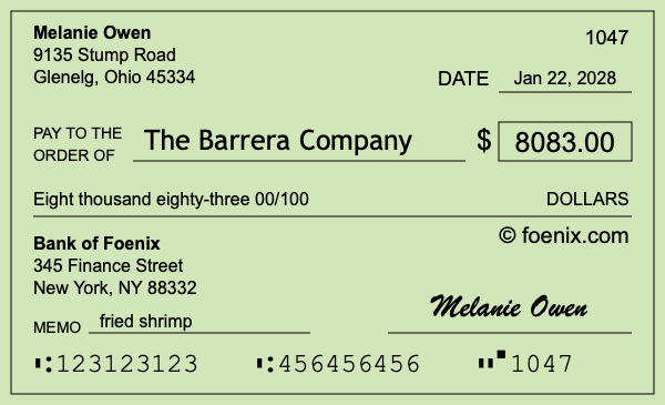 How to write a check for $8,083