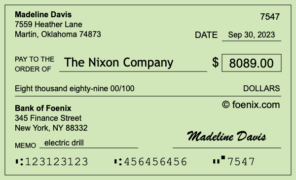How to write a check for $8,089
