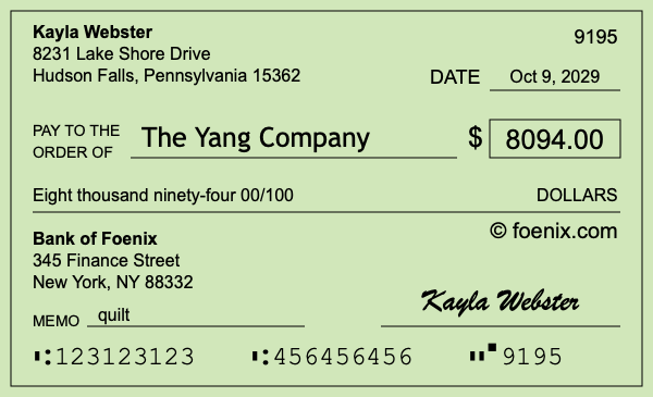 How to write a check for $8,094