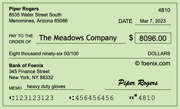 How to write a check for $8,096