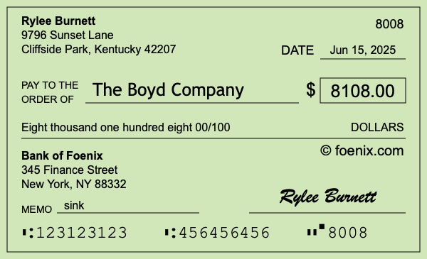 How to write a check for $8,108