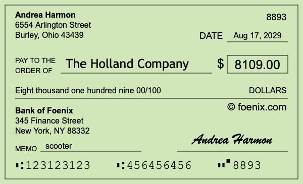 How to write a check for $8,109
