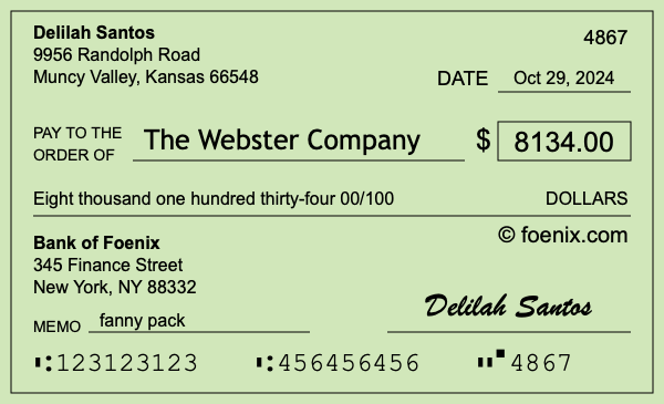 How to write a check for $8,134