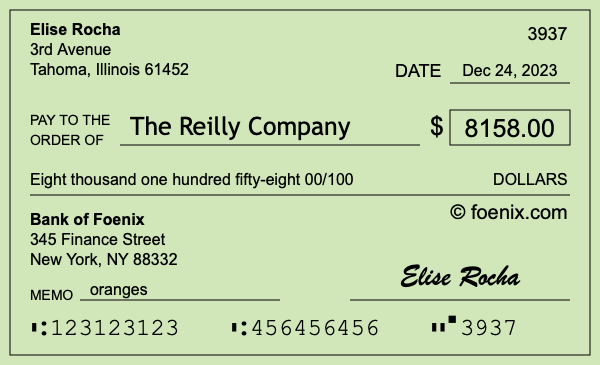 How to write a check for $8,158