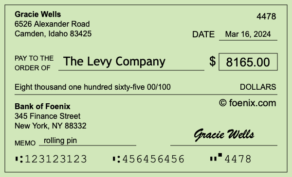How to write a check for $8,165